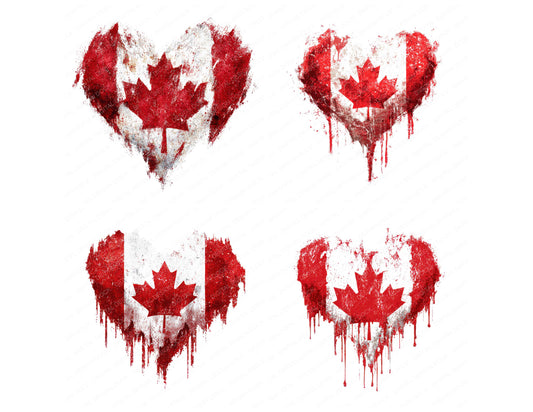 Preview layout showing Grunge Canada Flag Heart clipart elements for scrapbooking, junk journals, and card making