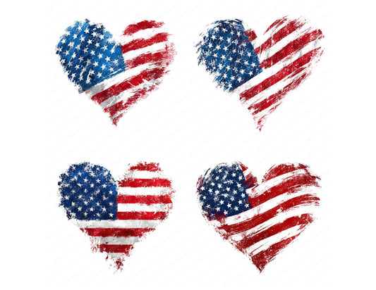 Preview layout showing Grunge USA Flag Heart clipart elements for scrapbooking, junk journals, and card making