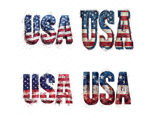 Preview layout showing Grunge USA Flag Typography clipart elements for scrapbooking, junk journals, and card making