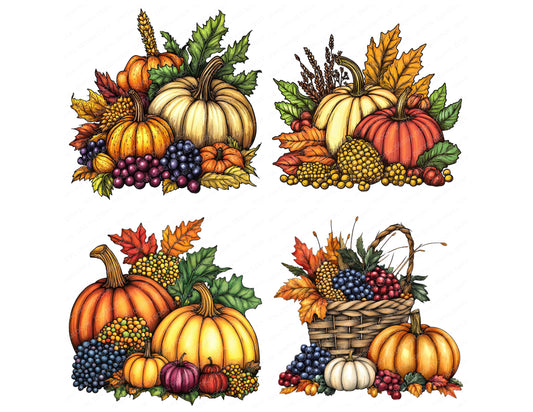 Preview layout showing Harvest Festival clipart elements for scrapbooking, junk journals, and card making