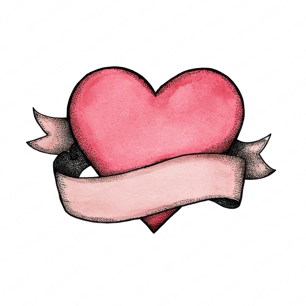 Love Heart with Blank Scroll Banner Clipart Set (DDD005986)