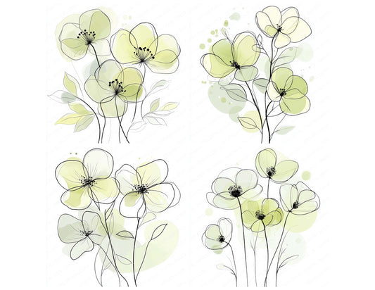 Preview layout showing Pistachio Green Abstract Flowers clipart elements for scrapbooking, junk journals, and card making