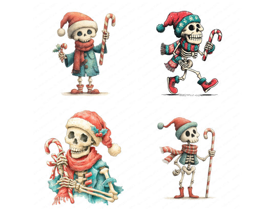 Preview layout showing Retro Christmas Skeleton clipart elements for scrapbooking, junk journals, and card making