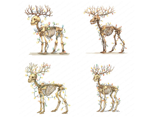 Preview layout showing Retro Reindeer Skeleton clipart elements for scrapbooking, junk journals, and card making
