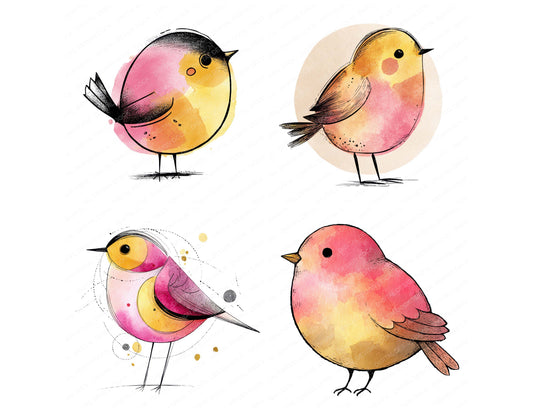 Preview layout showing Scandinavian Abstract Bird clipart elements for scrapbooking, junk journals, and card making