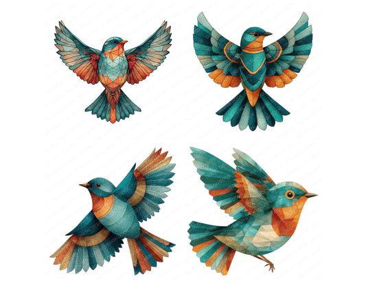 Preview layout showing Scandinavian Bird Geometric clipart elements for scrapbooking, junk journals, and card making