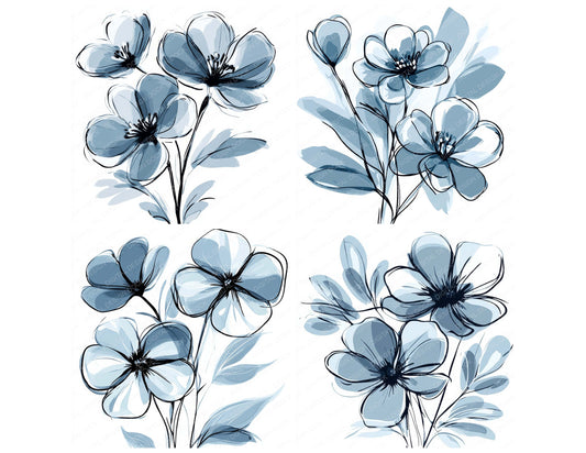 Preview layout showing Slate Grey Abstract Flowers clipart elements for scrapbooking, junk journals, and card making