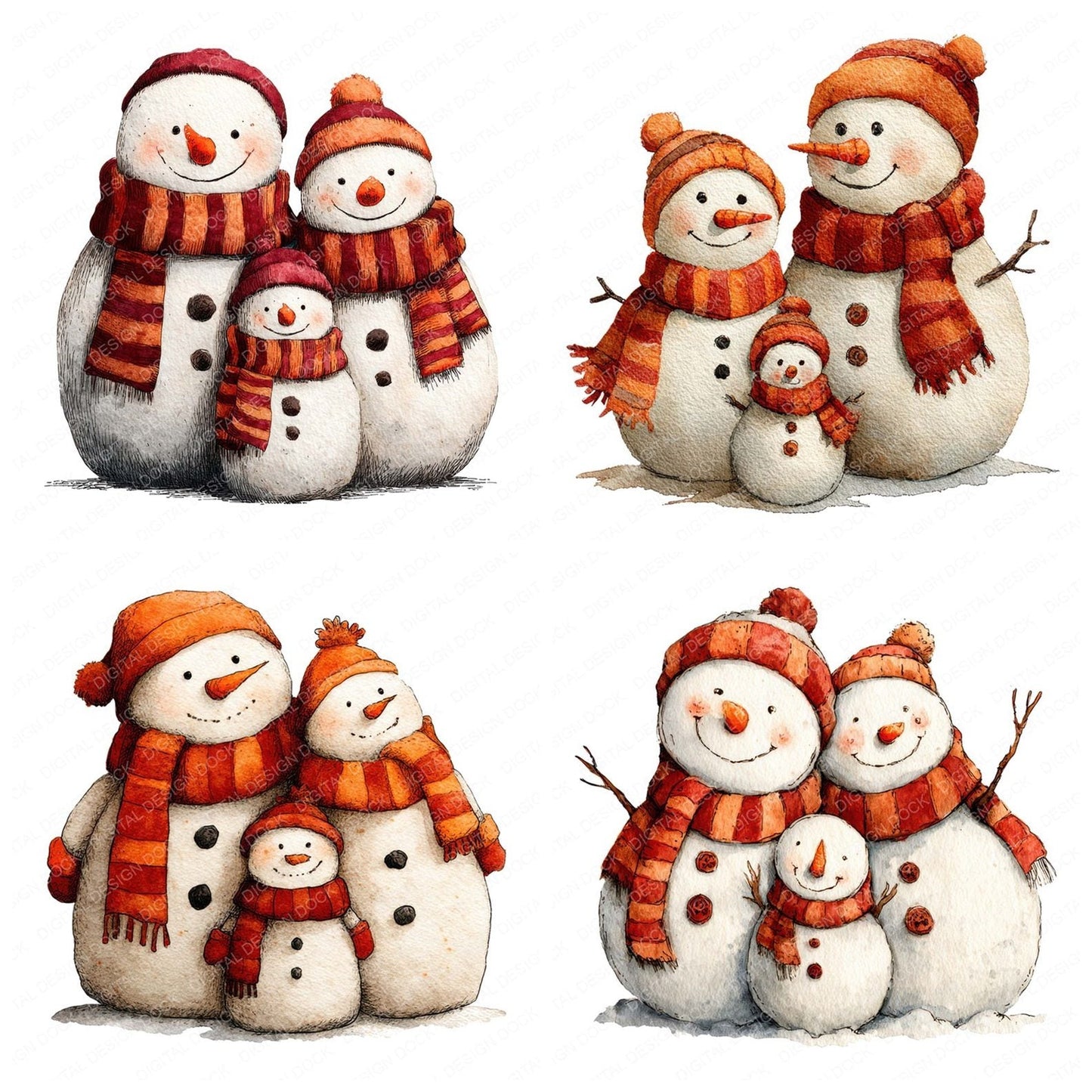 Snowman Family Scarves Clipart Set (DDD006611)