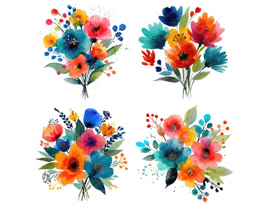 Preview layout showing Summer Abstract Wildflower Bouquet clipart elements for scrapbooking, junk journals, and card making