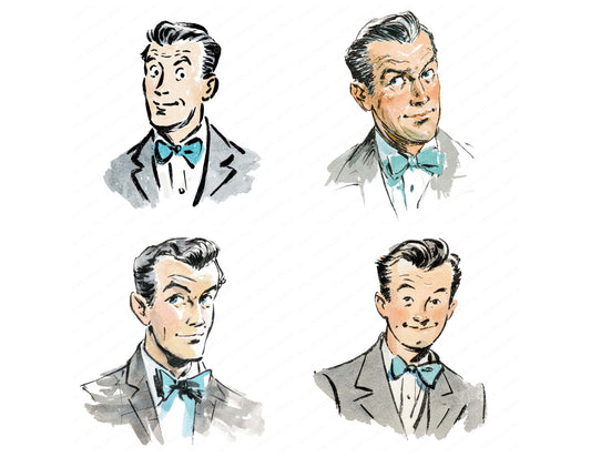 Preview layout showing Vintage Retro Man Portrait clipart elements for scrapbooking, junk journals, and card making