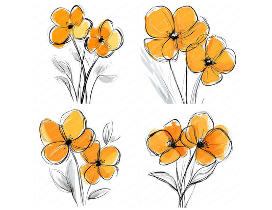 Preview layout showing Vivid Orange Abstract Flowers clipart elements for scrapbooking, junk journals, and card making