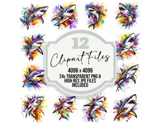Watercolour Splatter Shark Clipart Set (DDD007372)