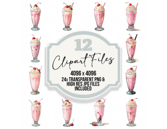 Watercolour Strawberry Milkshake Clipart Set (DDD007383)