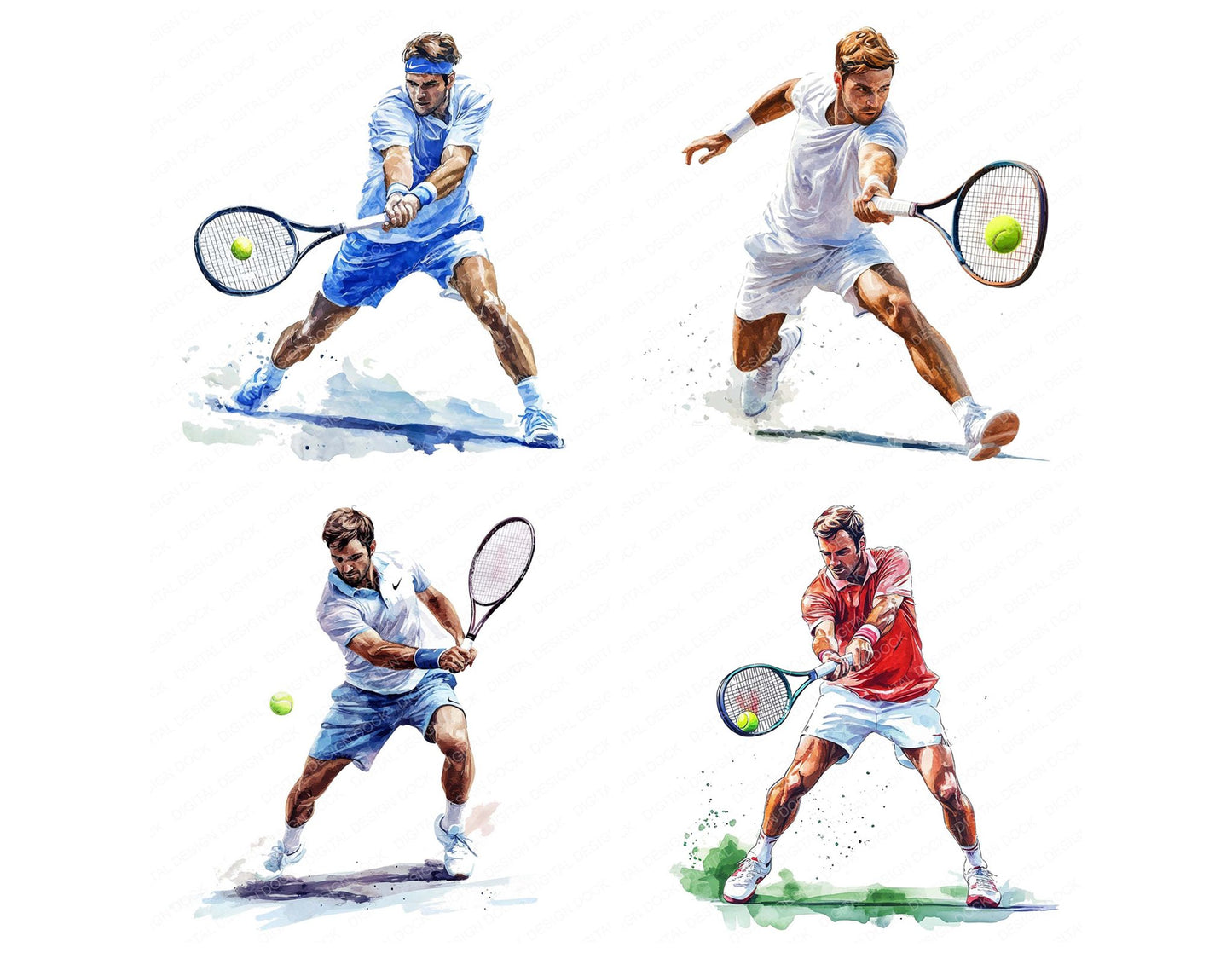 Watercolour Tennis Player Clipart Set (DDD007391)