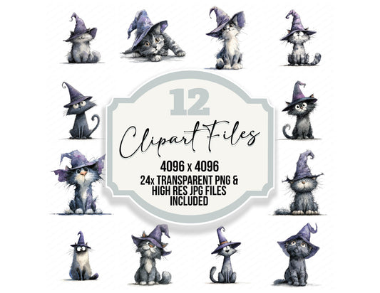 Watercolour Witch Cat Clipart Set (DDD007421)