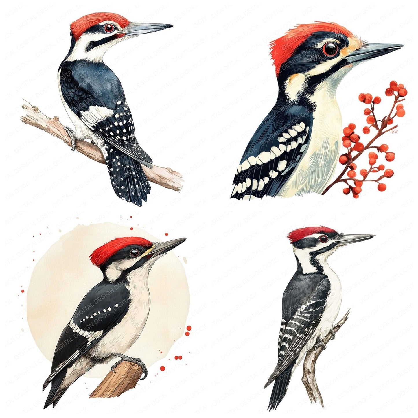 Watercolour Woodpecker Clipart Set (DDD007436)