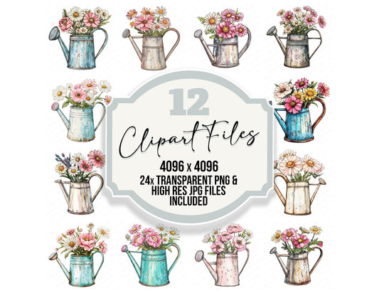 Watering Can with Florals Clipart Set (DDD007443)