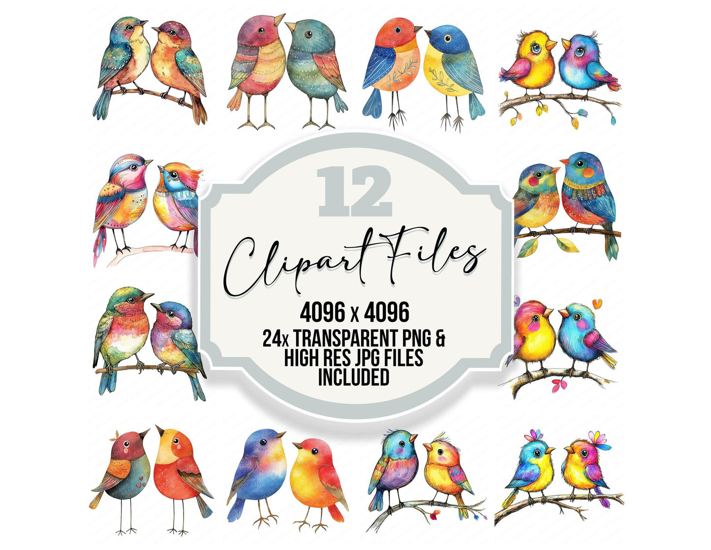 Whimsical Colorful Birds Clipart Set (DDD007453)