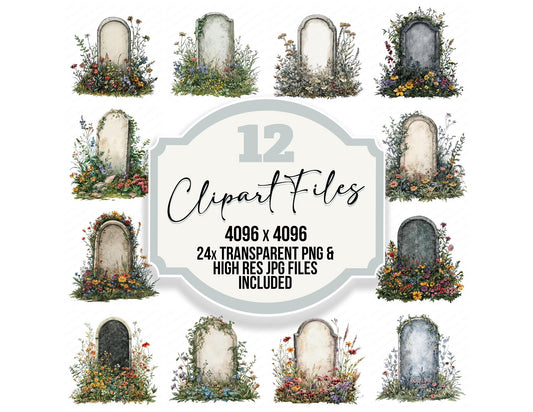 Wildflower Blank Floral Headstone Clipart Set (DDD007472)