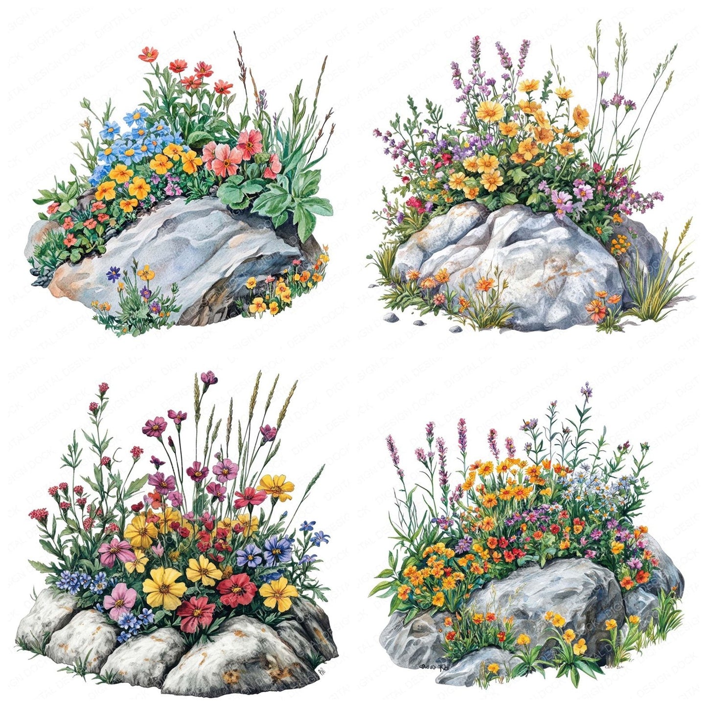 Wildflower Rockery Flowerbed Clipart Set (DDD007502)
