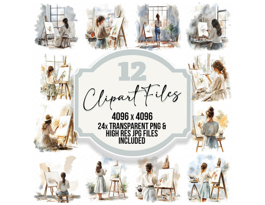 Woman Painting in Studio Clipart Set (DDD007551)