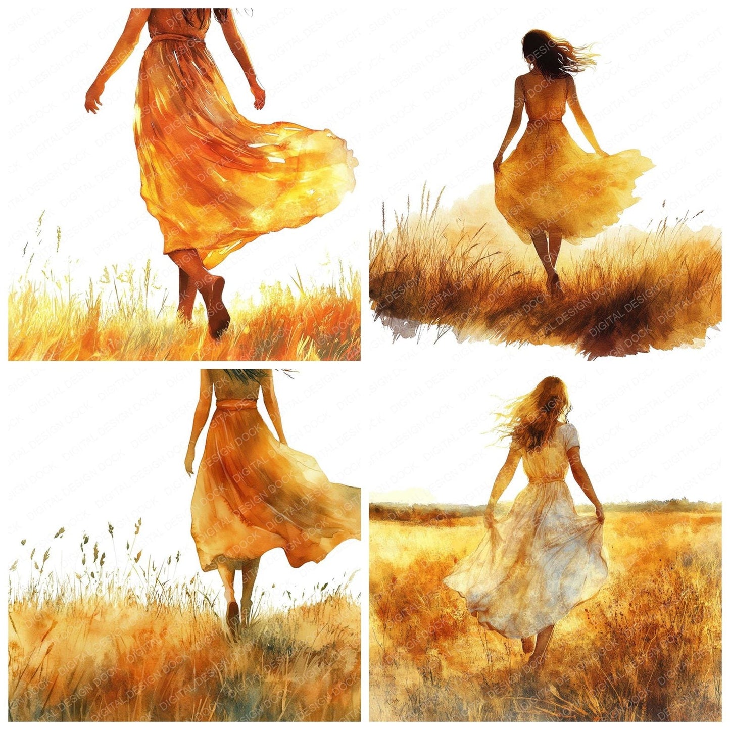 Woman Walking Barefoot Clipart Set (DDD007561)