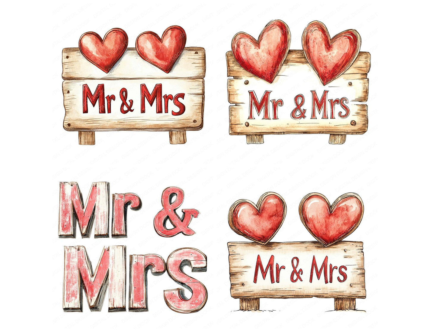 Wooden Mr and Mrs Sign Clipart Set (DDD007575)
