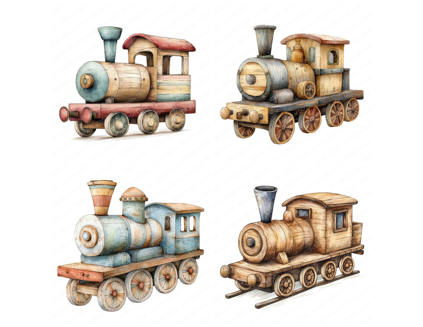 Wooden Toy Train Clipart Set (DDD007578)