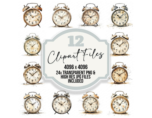 Worn Vintage Alarm Clock Clipart Set (DDD007593)