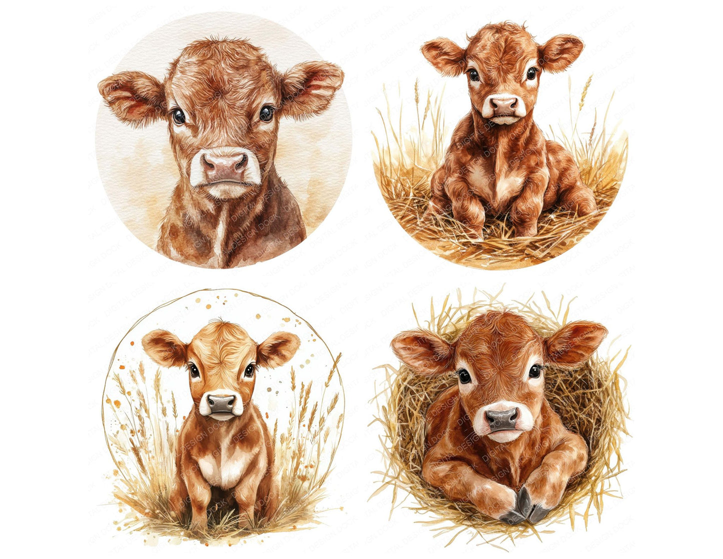 Young Brown Cow Clipart Set (DDD007602)