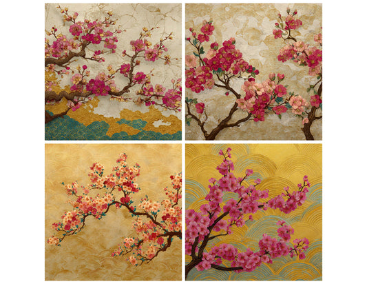 Preview layout showing Blossom Wave Hokusai papers arranged as background pages for junk journals and mixed media crafts