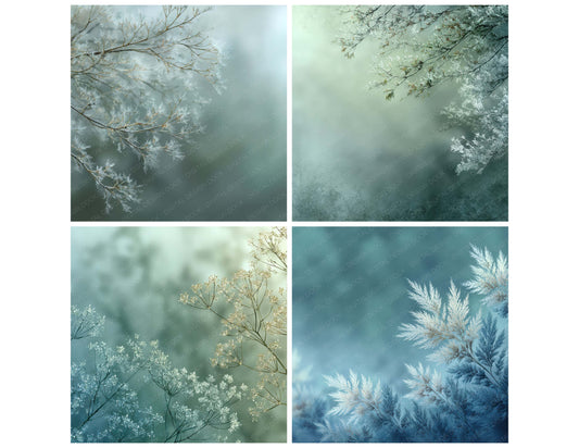 Preview layout showing Frost Sage Winter papers arranged as background pages for junk journals and mixed media crafts