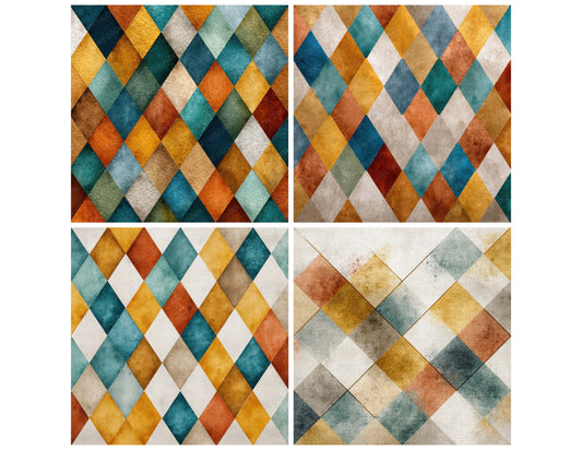 Preview layout showing Geometric Mustard Linen papers arranged as background pages for junk journals and mixed media crafts