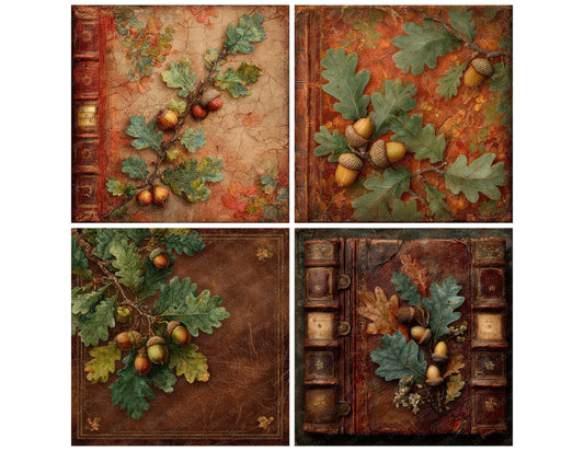 Close view of Oak Leaf Leather background papers highlighting collage composition and cohesive colour tones