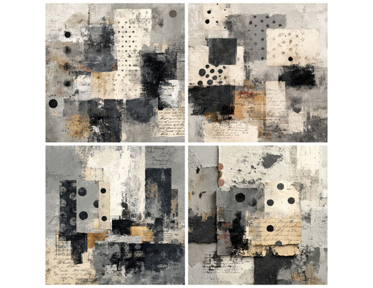Preview layout showing Neutral Grunge Textile papers arranged as background pages for junk journals and mixed media crafts