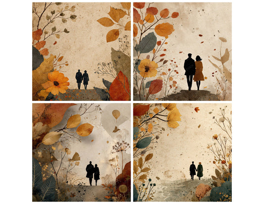 Preview layout showing Seasonal Autumn Walk Scene papers arranged as background pages for junk journals and mixed media crafts
