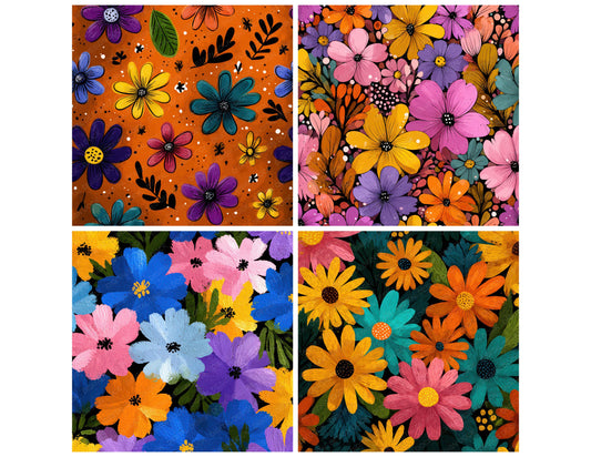 Preview layout showing Doodle Cartoon Floral papers arranged as background pages for junk journals and mixed media crafts