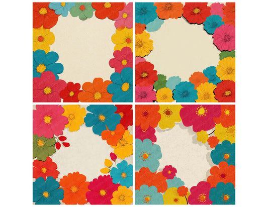 Preview layout showing Minimal Cartoon Floral papers arranged as background pages for junk journals and mixed media crafts