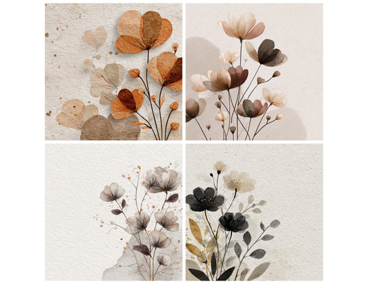 Preview layout showing Quiet Abstract Floral papers arranged as background pages for junk journals and mixed media crafts