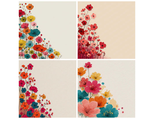 Preview layout showing Side Floral Border papers arranged as background pages for junk journals and mixed media crafts