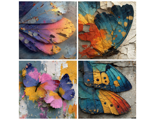 Preview layout showing Abstract Butterfly Wings papers arranged as background pages for junk journals and mixed media crafts