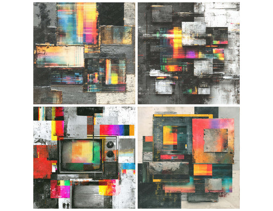 Preview layout showing Glitch Data papers arranged as background pages for junk journals and mixed media crafts