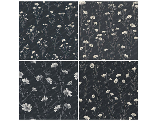 Preview layout showing Charcoal Ivory Meadow papers arranged as background pages for junk journals and mixed media crafts