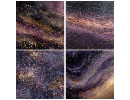 Preview layout showing Compressed Cosmic Dust papers arranged as background pages for junk journals and mixed media crafts