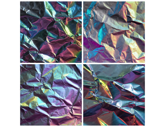 Preview layout showing Holographic Foil Crinkle papers arranged as background pages for junk journals and mixed media crafts