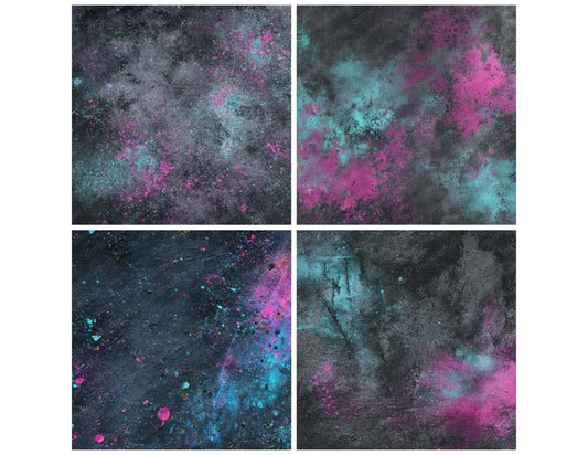 Preview layout showing Neon Chalk Dust papers arranged as background pages for junk journals and mixed media crafts