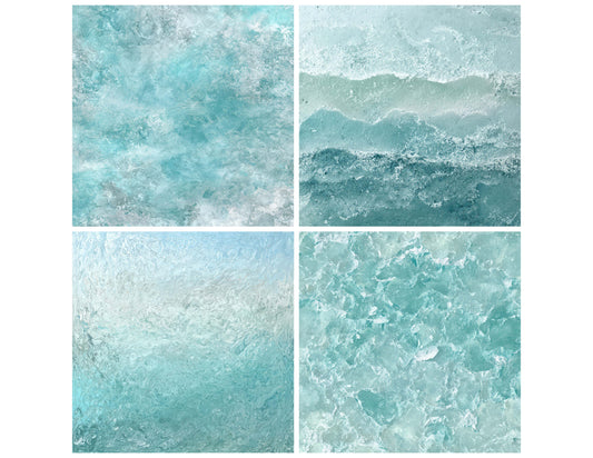 Preview layout showing Aqua Sea Glass papers arranged as background pages for junk journals and mixed media crafts