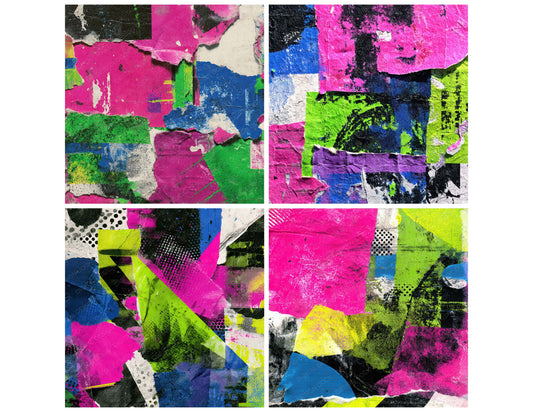 Preview layout showing Neon Zine Collage papers arranged as background pages for junk journals and mixed media crafts