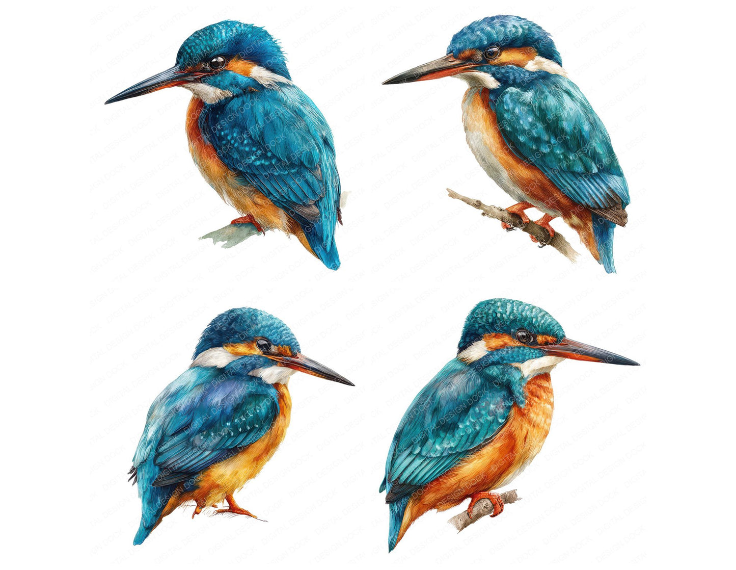 Malachite Kingfisher Exotic Bird Clipart Set (DDD008217)