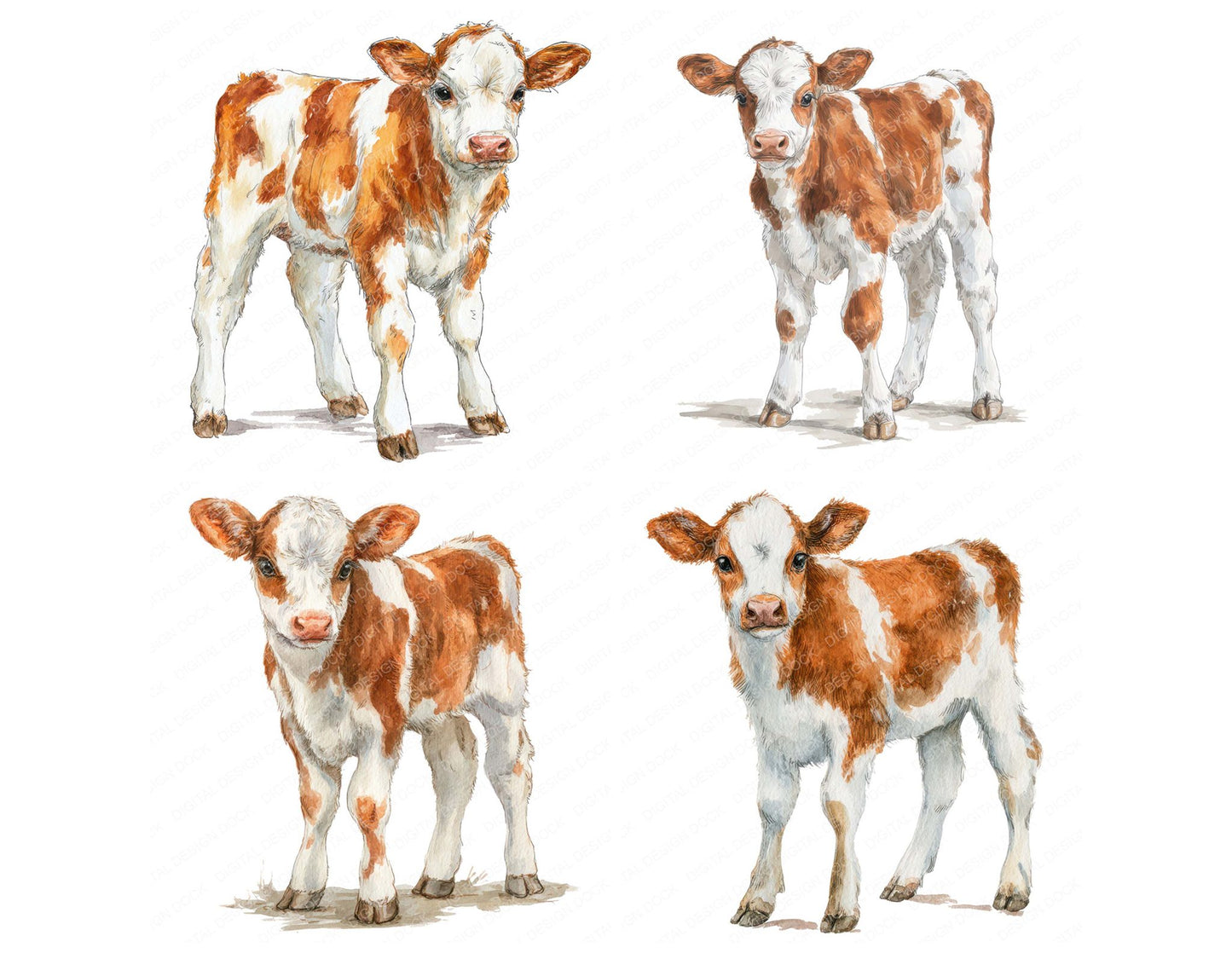 Cute Little Calf Clipart Set (DDD008230)